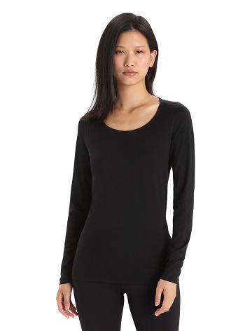 Icebreaker Merino 200 Oasis Long Sleeve Scoop Neck Thermal Top Naisten Base Layers Mustat | FI 1877WNBY